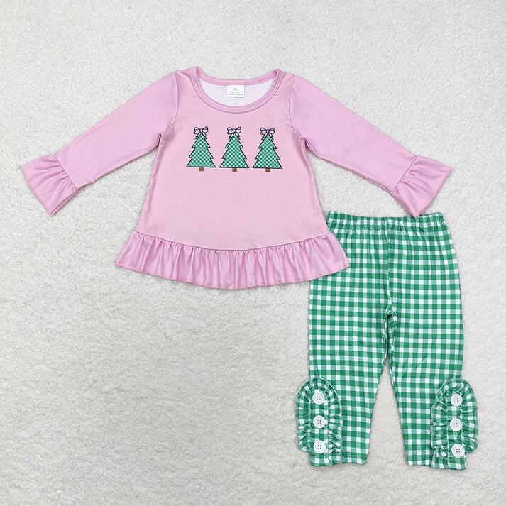 RTS NO MOQ Christmas tree positioning milk silk long sleeve trousers suit Christmas Trees