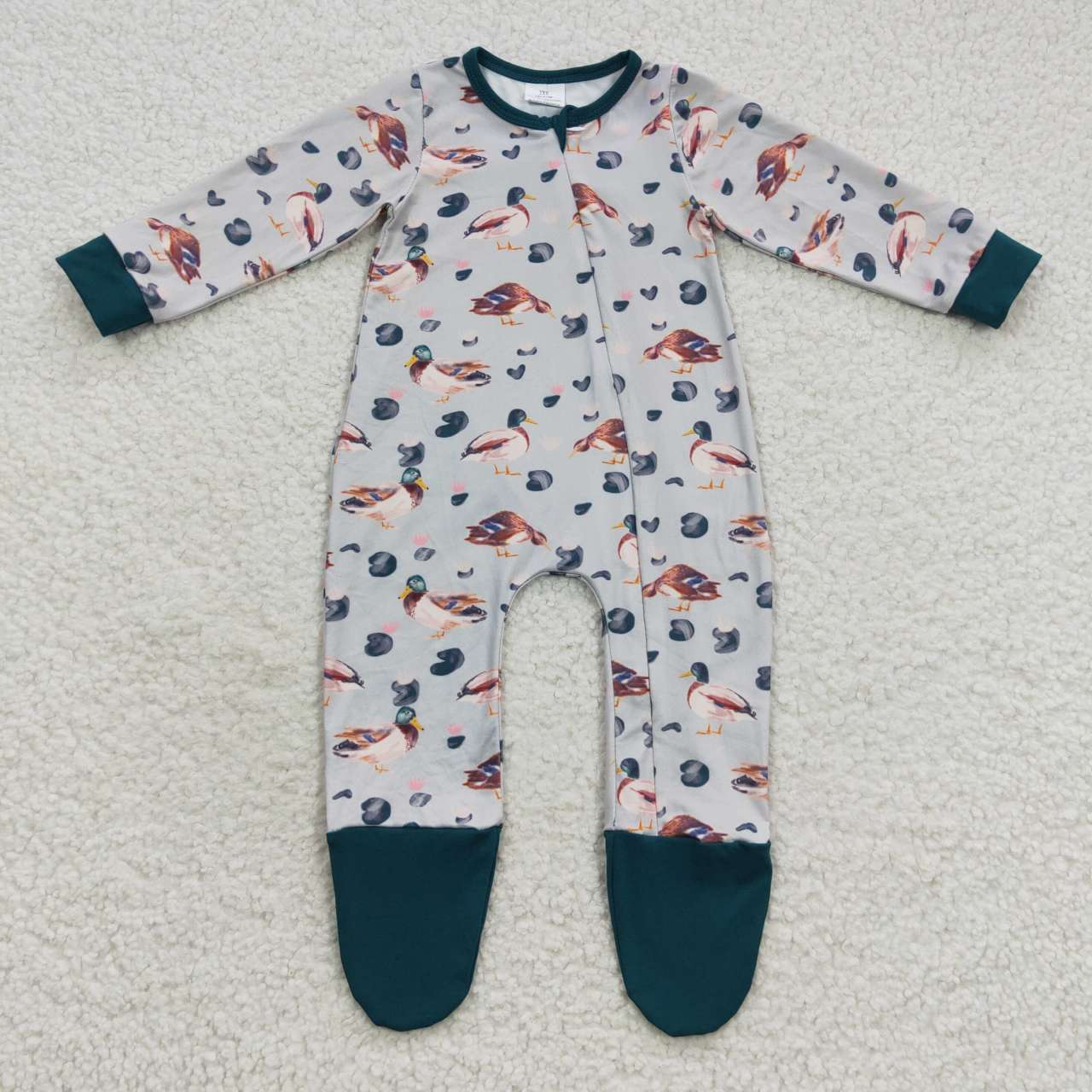 LR0418 Duck Lotus Dark Green Zipper Long Sleeve Bodysuit