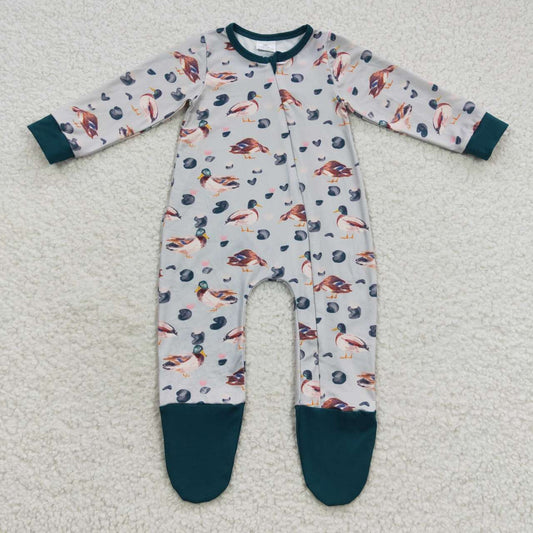LR0418 Duck Lotus Dark Green Zipper Long Sleeve Bodysuit