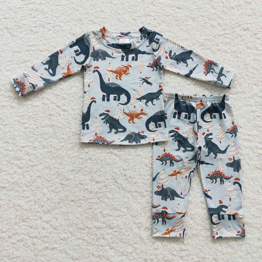 RTS NO MOQ（In Stock ) BLP0193 Christmas Tree Green Dinosaur Long Sleeve Pants Set