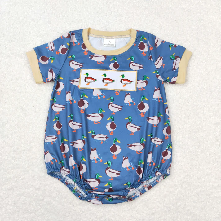 RTS Baby Girls Boys Duck Embroidery Sibling Rompers Clothes Sets