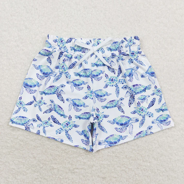 RTS NO MOQ  Baby Girls Boys Sibling Turtles Top Blue Summer Clothes Sets