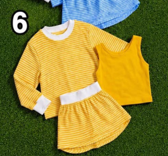 custom moq 5 mix size ASD01 Baby Girls Stripe Three Piece Outfit Long Sleeve Crew Neck Top Solid Tank Top And Stripe Skirt Casual Matching Set