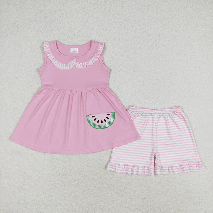 RTS Baby Girls Watermelon Pink Sibling Dress Clothes Sets