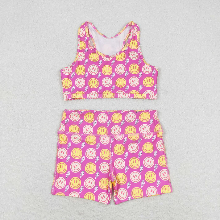 RTS Baby Girls Western Sports Crop Tops Shorts Sibling Clothes Sets bike shorts sets
