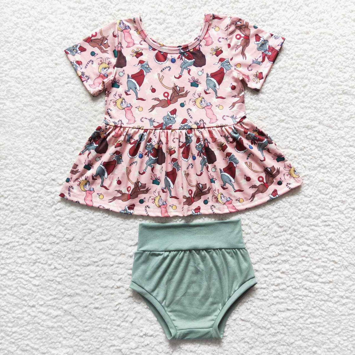 GBO0188 girl pink short sleeve green briefs suit