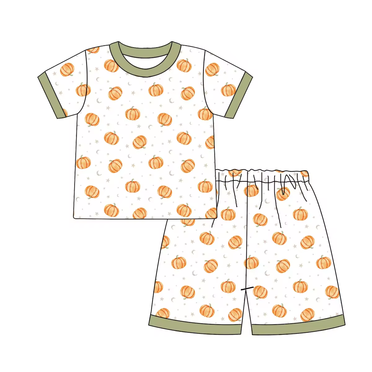 custom moq 3 each mix size eta 6-8weeks  Pumpkin-Stars and Moon Green Mixed Set