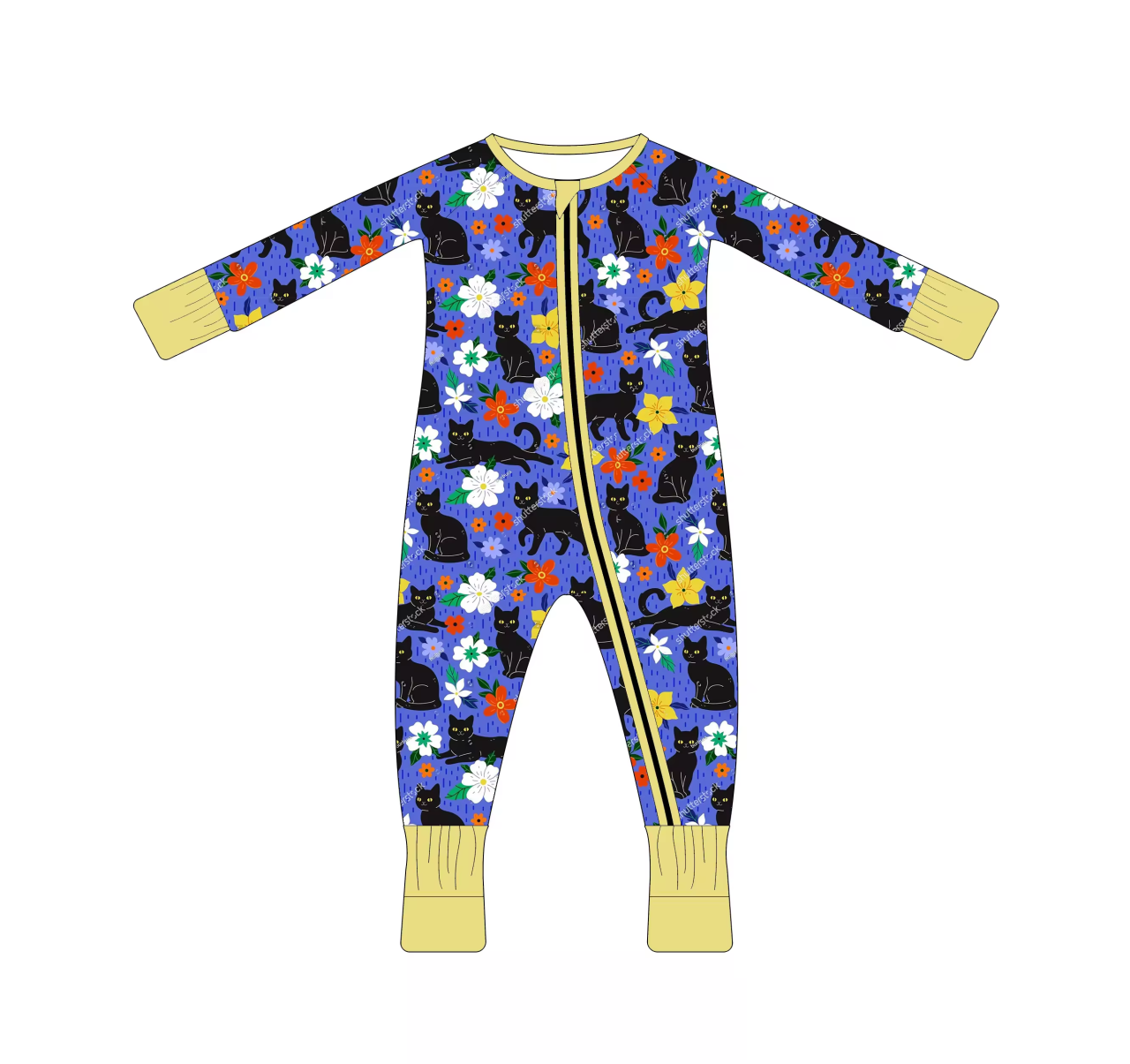 Custom moq 3 eta 6-8 weeks Black cat tricolor blue long romper