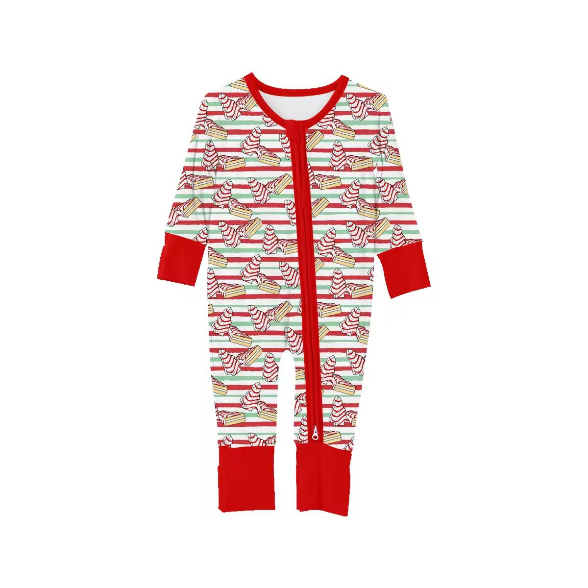 Custom moq 3 eta 6-8 weeks Pizza red, green and white striped long romper