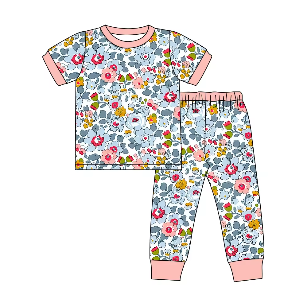 Custom moq 3 eta 6-8weeks  Blue flower short-sleeved suit