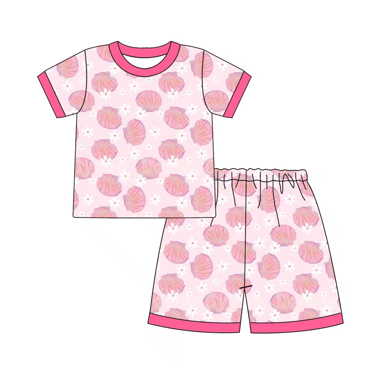 Custom moq 3 eta 6-8weeks Pink Shell Short Sleeve Shorts Set