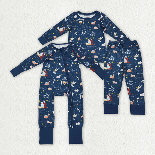 RTS Sibling baby boy clothes blue long Sleeve pants sets and romper