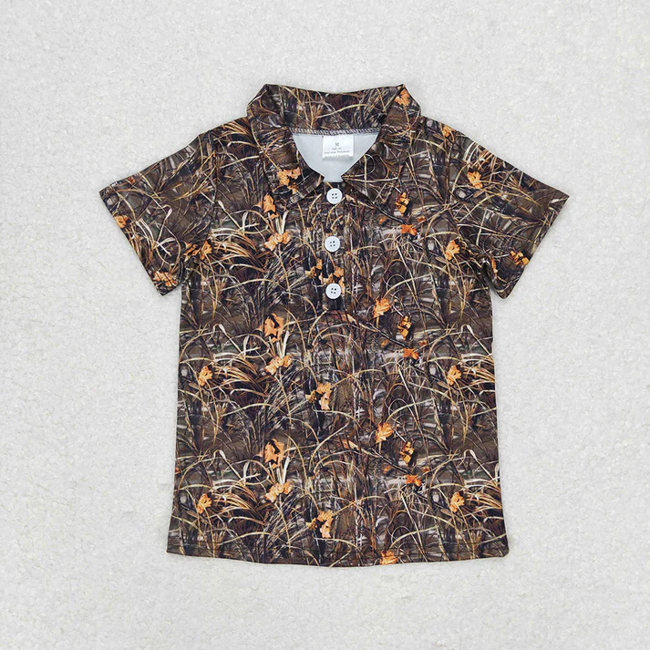 RTS NO MOQ Baby Boys Sibling Brother Camo Short Sleeve Buttons Tee Shirts Tops