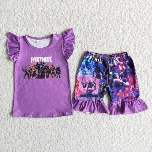 Cute Clothes D11-28 Baby Girls Purple Short Sleeve Shorts Sets