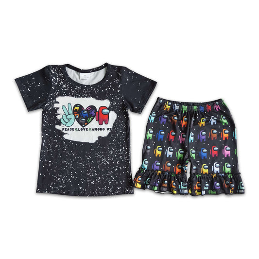 D12-2 Baby Girl Black Short-Sleeved Top And Shorts Set