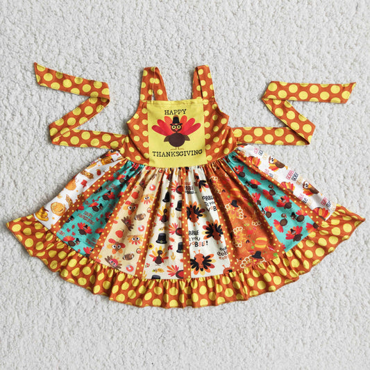 RTS NO MOQ D4-11 turkey strap yellow dress