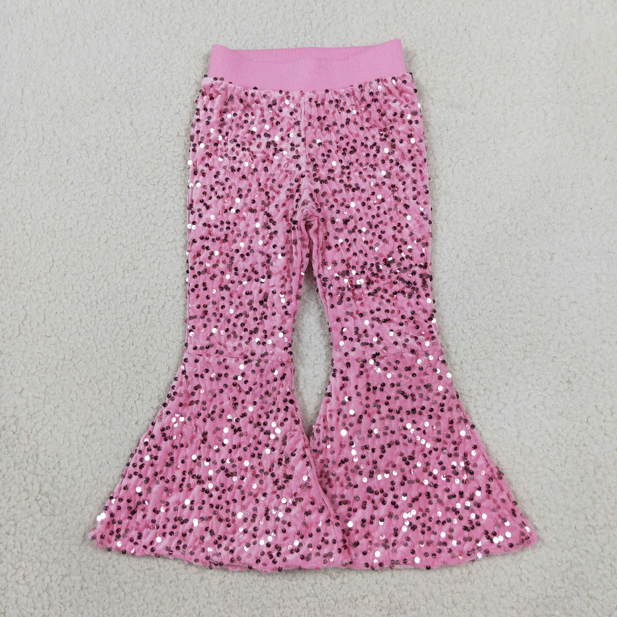 NEW RTS NO MOQ milk silk D5-27 Baby Girls Pink Sequin Bell Bottom Pants