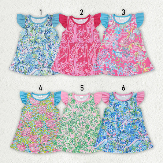 RTS NO MOQ baby girl clothes floral pattern short-sleeved tops
