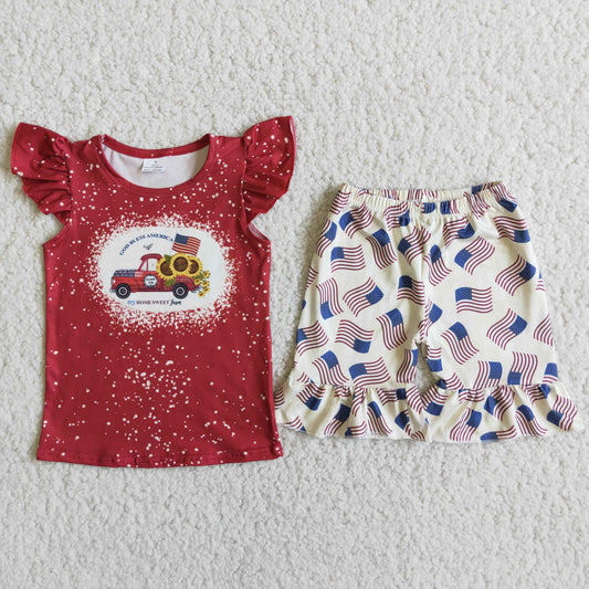 RTS NO MOQ ETA 5/7days Arrived D9-19 Sunflower Flag Shorts with Small Flying Sleeves