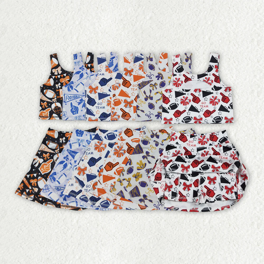 RTS NO MOQ Sibling baby girl clothes team cheer skirt yoga sets