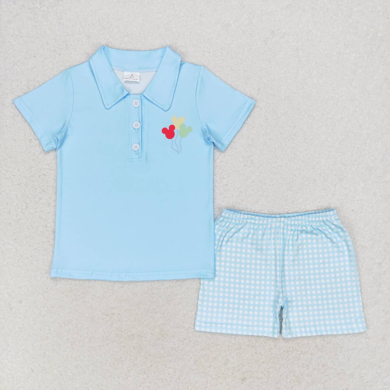 Cute Clothes  BSSO0683 Blue Short Sleeve Plaid Shorts Set