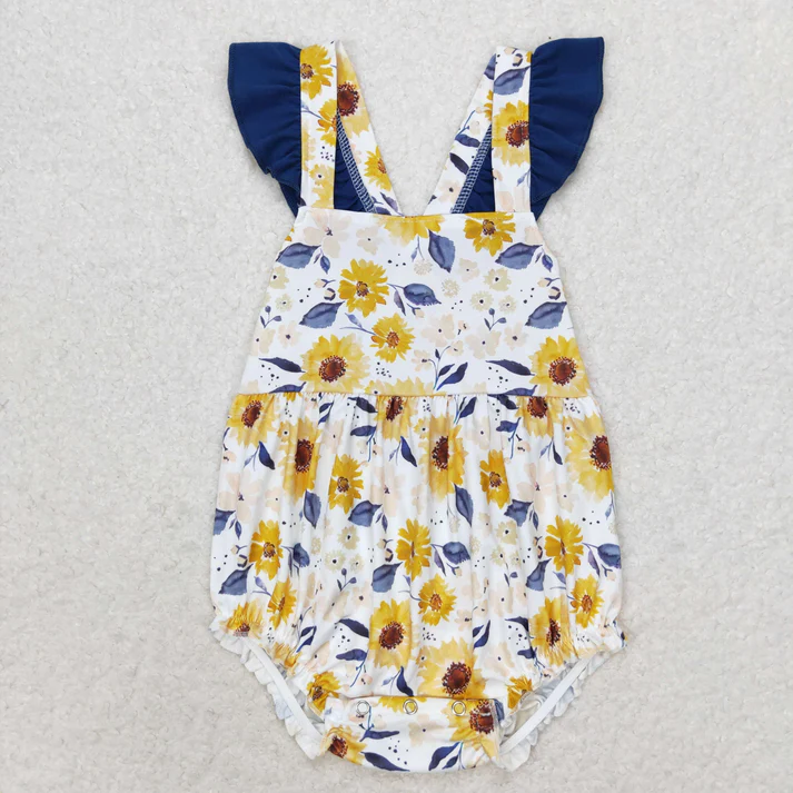 RTS NO MOQ Baby Girls SunFlowers Sibling Romper Clothes Sets
