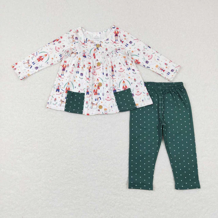 RTS NO MOQ Baby Girls Christmas Pocket Sibling Legging Pants Clothing Sets