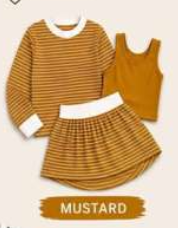 custom moq 5 mix size AY0101 Baby Girls Stripe Three Piece Outfit Long Sleeve Crew Neck Top Solid Tank Top And Stripe Skirt Casual Set