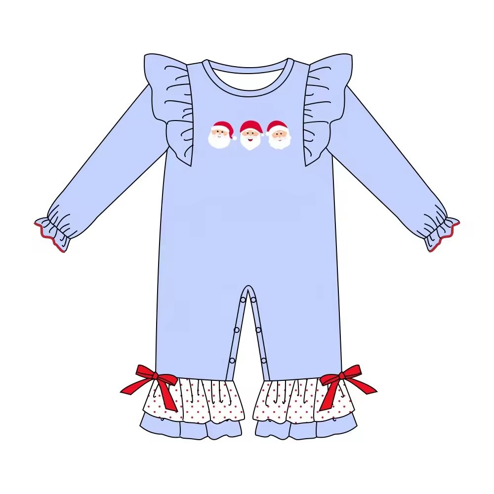 Custom moq 3 eta 6-8 weeks  Light blue long-sleeved flying sleeves bodysuit