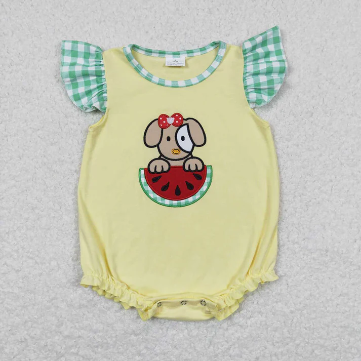 RTS NO MOQ  Baby Girls Dog Watermelon Sibling Boys Rompers Shorts Clothes Sets embroidery