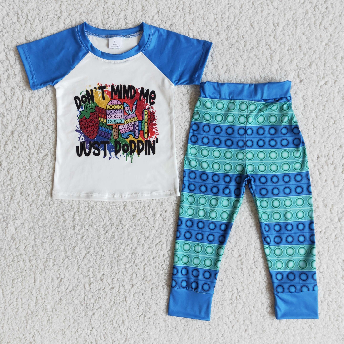 rts no moq E10-29 JUST DODDLN Boys Blue Short Sleeve Long Pants Set