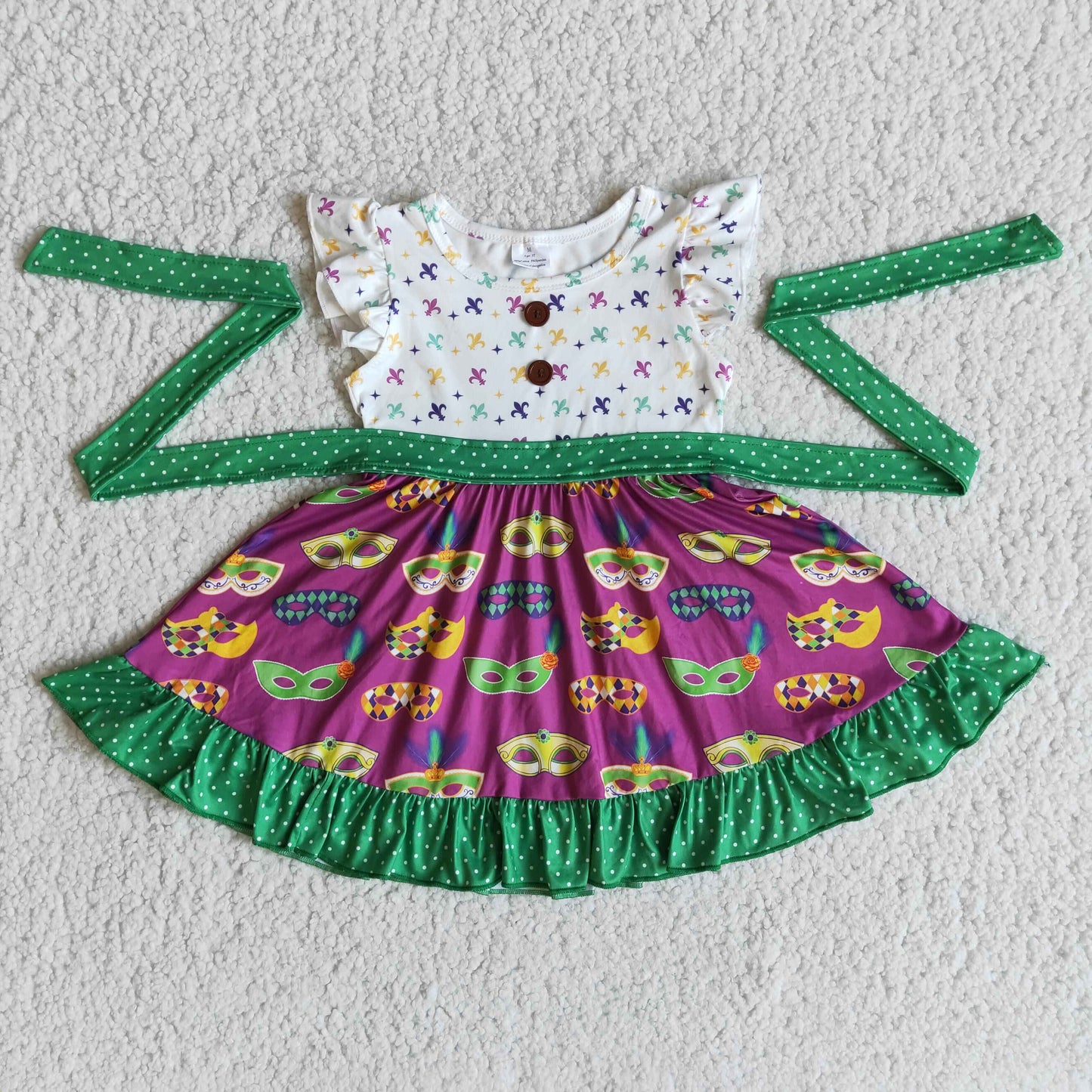 RTS NO MOQ Sibling baby girl clothes carnival mask purple and white plaid short-sleeved dresses