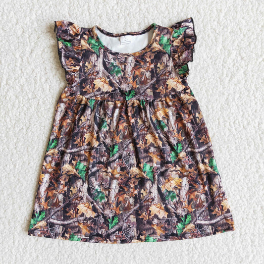 E12-3 Baby Girls Flutter Sleeve Camo Knee Length Pearl Dresses