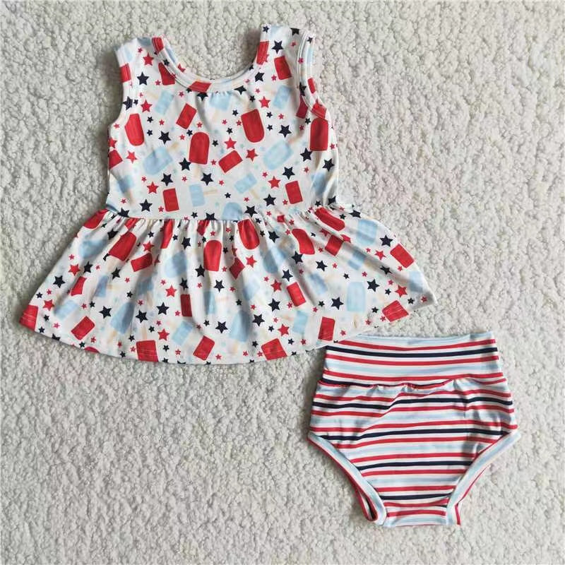 E3-15 Infant Cute Star Stripe Print Casual Bummie Outfit