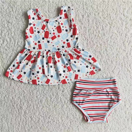 E3-15 Infant Cute Star Stripe Print Casual Bummie Outfit