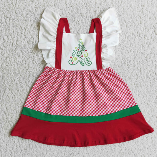 RTS NO MOQ E3-19 Red Christmas plaid flying sleeve skirt