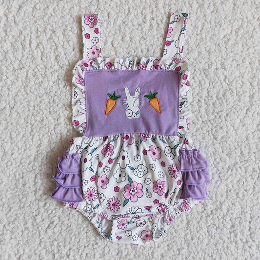 E8-14 Girls Easter Bunny Purple Romper