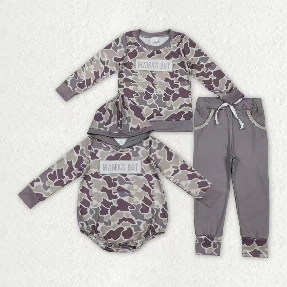 RTS NO MOQ Sibling Baby boy clothes embroidery mama long-sleeved trousers suit & rompers
