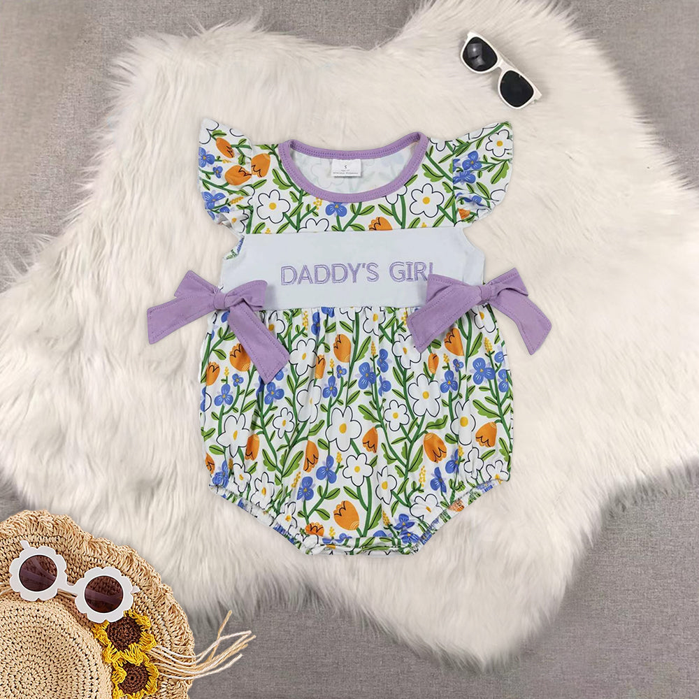 RTS daddy's girl embroidery letters flowers purple flowers Sibling Sister Clothes Sets