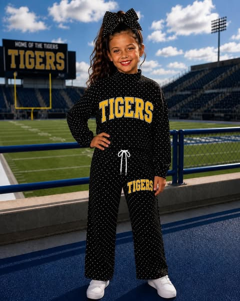 custom moq 5 mix size EAROML0105 Adult To Match Kids High Neck Team Black White Polka Dot Sweatshirt And Drawstring Wide Leg Pants Outfit Set