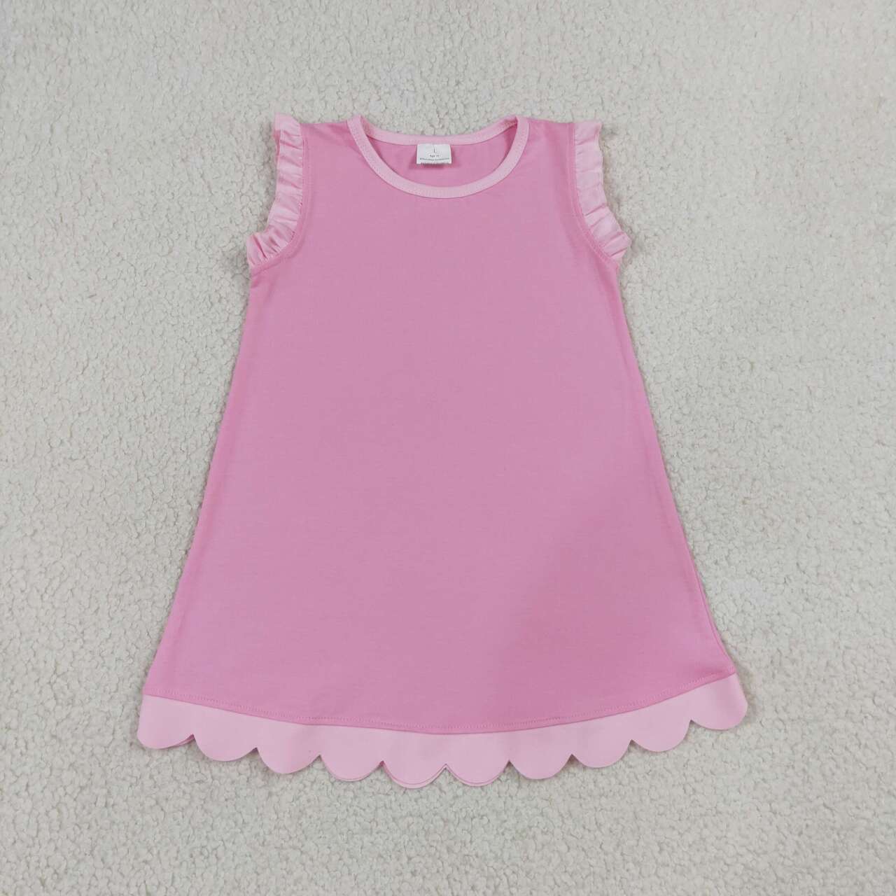 NEW RTS NO MOQ cotton GSD4043 Baby Girls Pink Sleeveless Scallop Knee Length Dresses