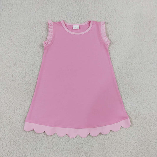 NEW RTS NO MOQ cotton GSD4043 Baby Girls Pink Sleeveless Scallop Knee Length Dresses