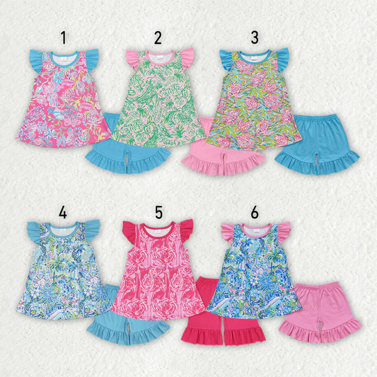RTS NO MOQ baby girls clothes floral pattern short sleeve Clothes Sets