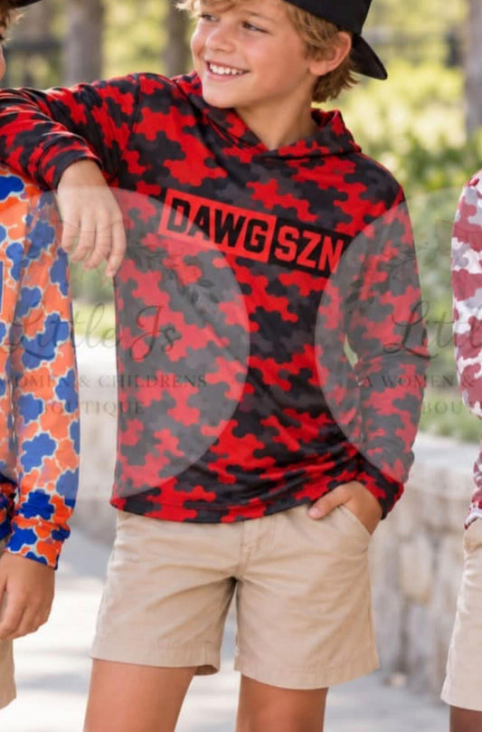 custom moq 5 mix size AY0101 Boys Red Black Camo Hooded Long Sleeve Shirt