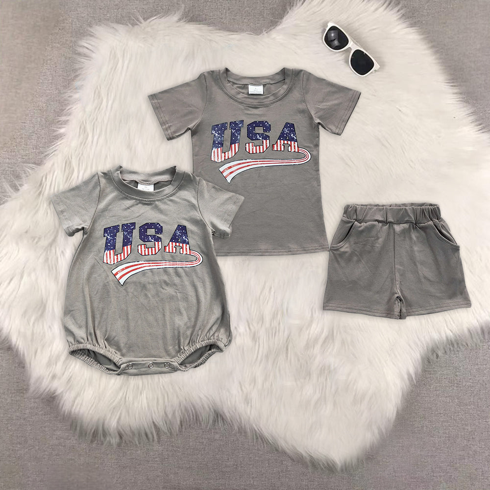 RTS NO MOQ baby boy clothes National Day offset USA Rompers Clothes Sets