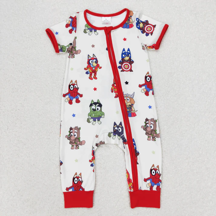 RTS NO MOQ Baby Boys Dogs Hero Sibling Brother Rompers Clothes Sets