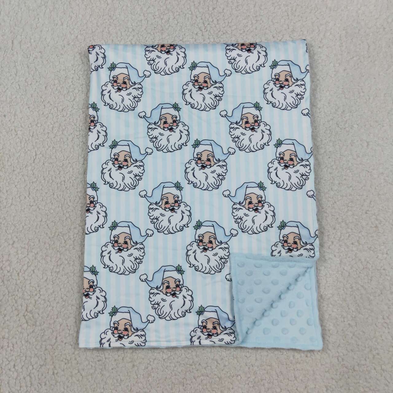 NEW RTS NO MOQ Blankets BL0256 Baby Girls Blue Stripe Santa Christmas Print Blankets