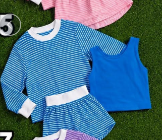 custom moq 5 mix size ASD01 Baby Girls Stripe Three Piece Outfit Long Sleeve Crew Neck Top Solid Tank Top And Stripe Skirt Casual Matching Set