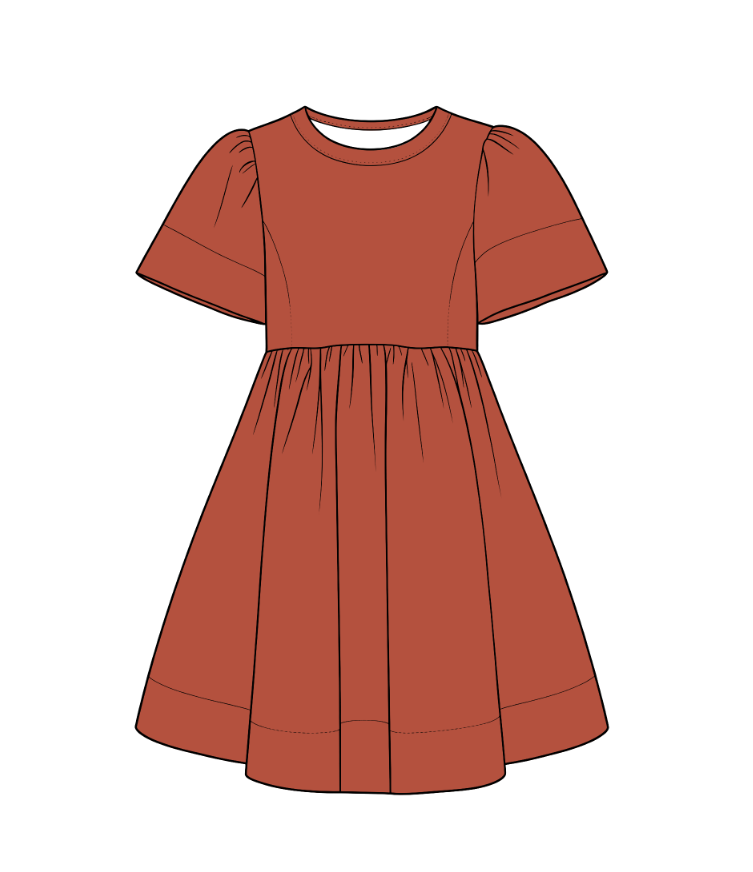 custom moq 5 mix size cotton Baby Girls Solid Short Sleeve Round Neck Gathered Waist Swing Dress