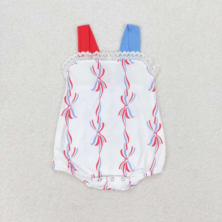 RTS NO MOQ Baby Girls 4th Of July Bows Sibling Rompers Dresses Clothes Sets